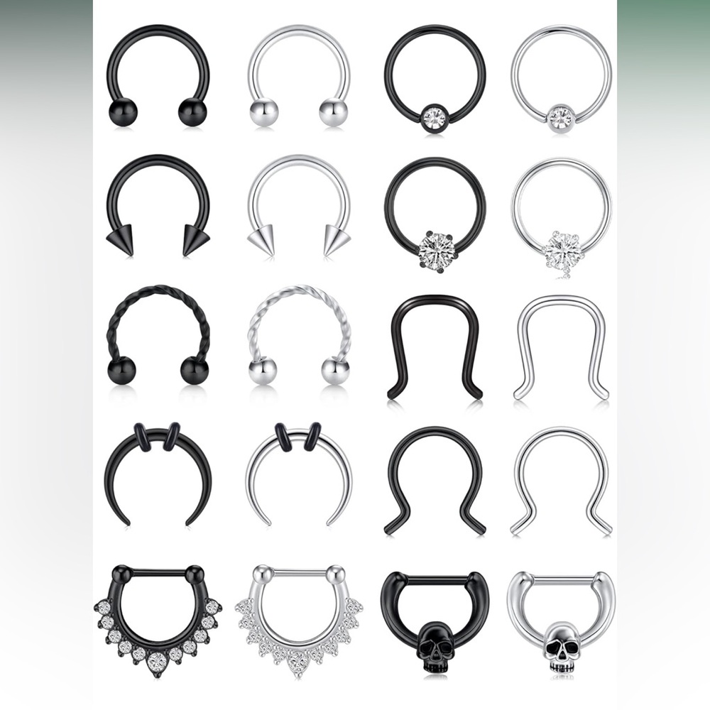 MayHoop 16G 20 Piece Horseshoe Jewelry Black and Silver